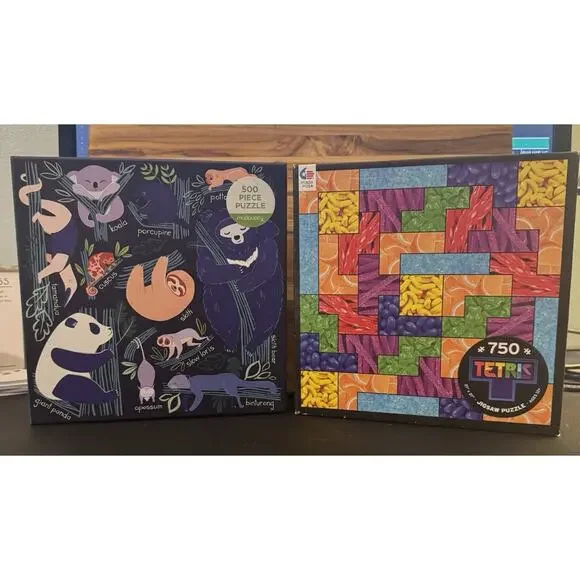 Lot Of 2 Children’s Puzzles, Animals, Tetris, Video Games, 12+, 500/750 Pieces - Picture 1 of 6